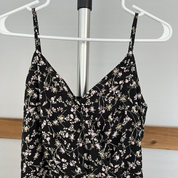 She + Sky Black Floral Ruffle Bottom Lined Mini Fit Flare A-Line Sun Dress Sz L - Picture 2 of 15